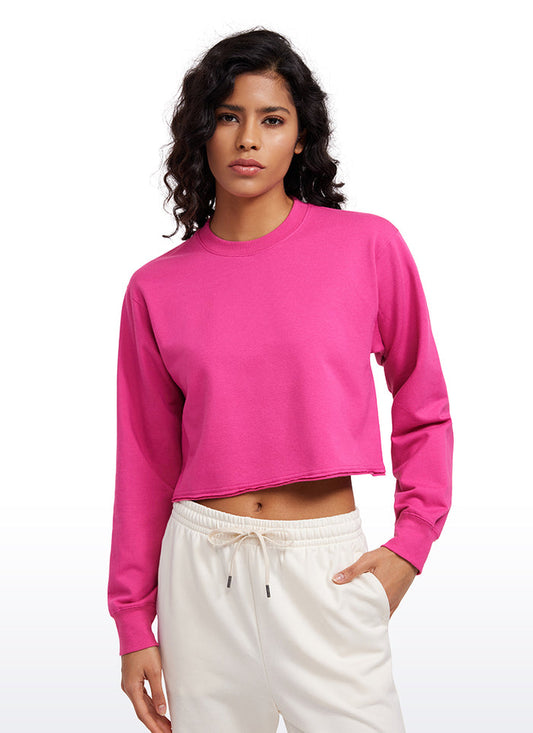 CRZ YOGA Womens Classic Fit Sweat Shirt Crew Neck Pullover Hibiscus Purple