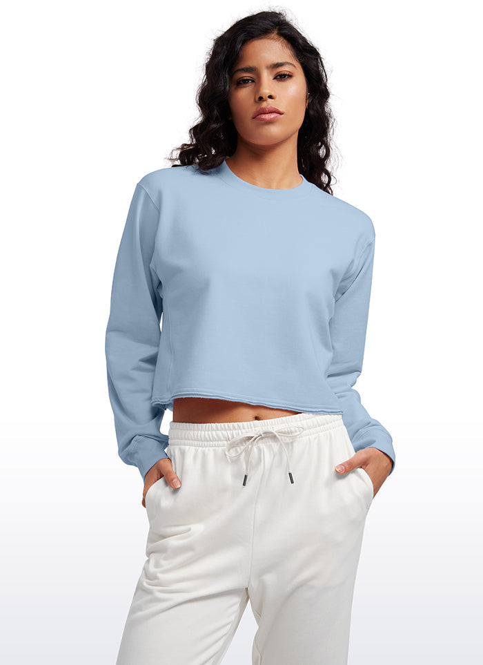 CRZ YOGA Womens Classic Fit Sweat Shirt Crew Neck Pullover Cambric Blue