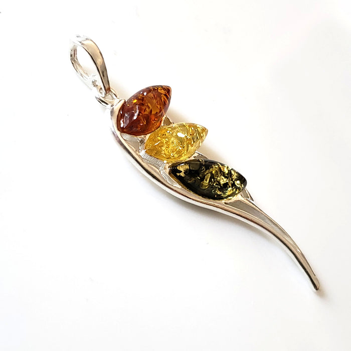 angel wings silver amber pendant