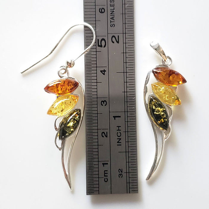 Angel Wings Earrings Pendant Set / Sterling Silver with Amber BuyRussianGifts Store