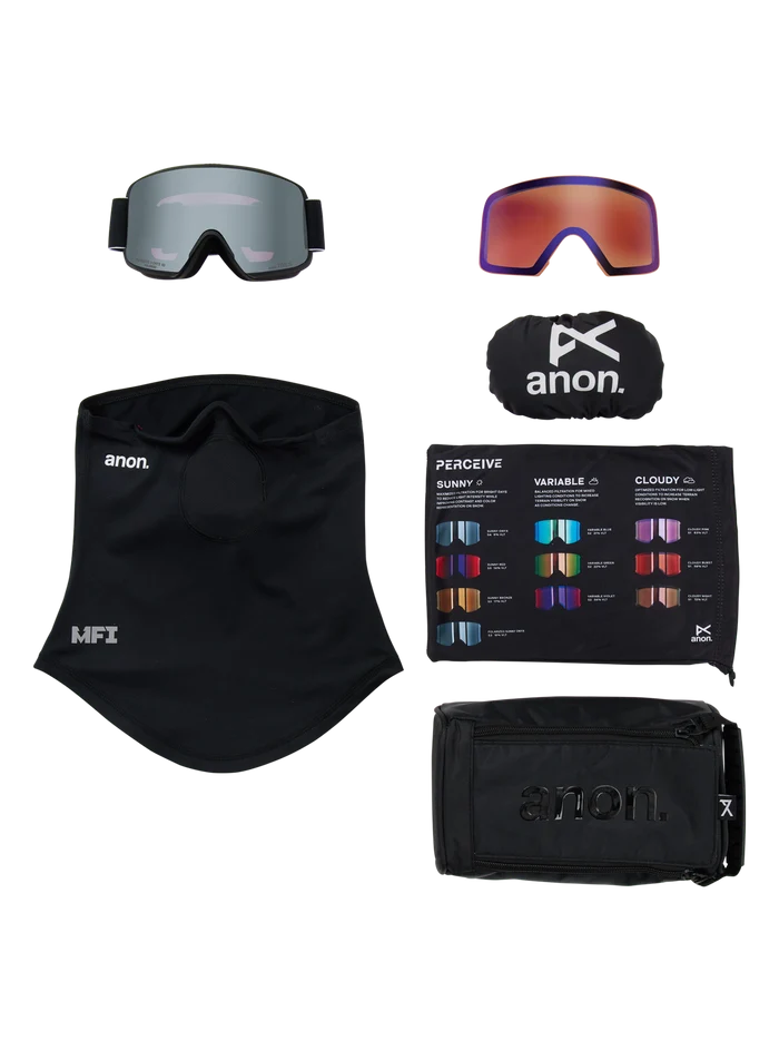 Product image of Anon M6S Goggles + Polarized Perceive Lens + MFI® Face Mask[Variant:Frame: Black, Lens: Perceive Sunny Polarized Onyx (10% / S3), Spare Lens: Perceive Variable Violet (34% / S2)]