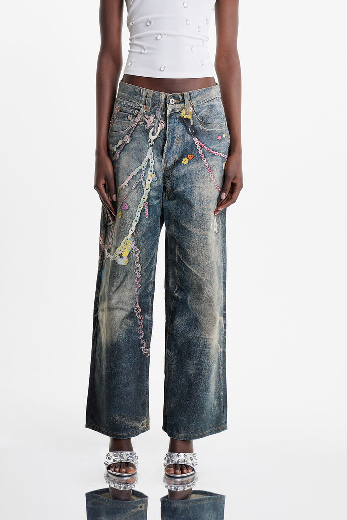 Ansley Chain Print Barrel Jeans