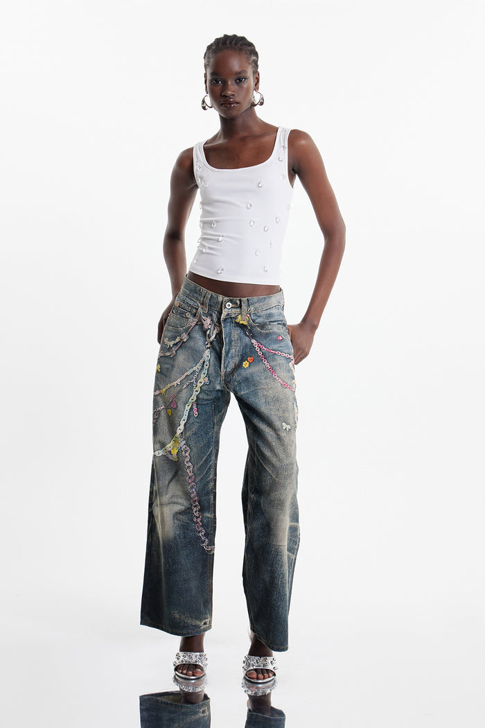 Ansley Chain Print Barrel Jeans