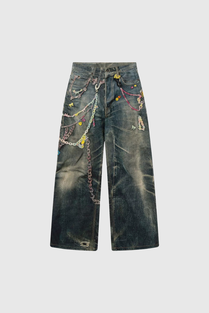 Ansley Chain Print Barrel Jeans