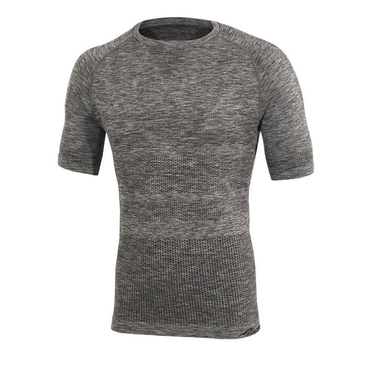 Front detail of a Sub Zero Anti-Mosquito mens summer short sleeve t shirt base layer in grey marl colour