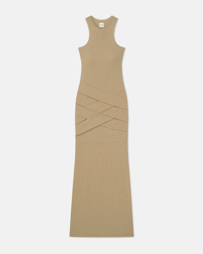 Arisa - Draped Mesh Jersey Maxi Dress - Sand