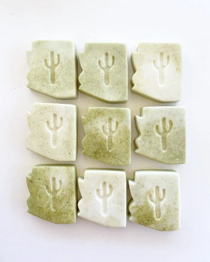 Nine Arizona Agave Soap bars with cactus logo arranged in a grid.