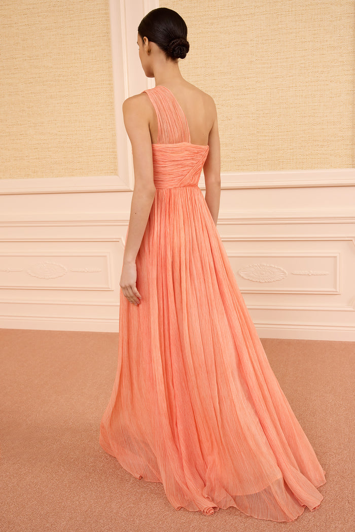 Azalea Crinkled Silk Chiffon Luxury Gown - Back View On Model | Ulla Johnson