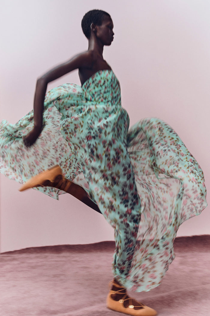 Aureline Opaline Silk Floral Gown Billowing in Motion - Campaign Editorial | Ulla Johnson