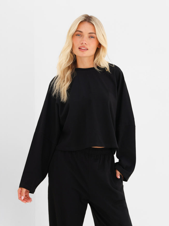 Ayla Cotton Wide Leg Trousers - Black