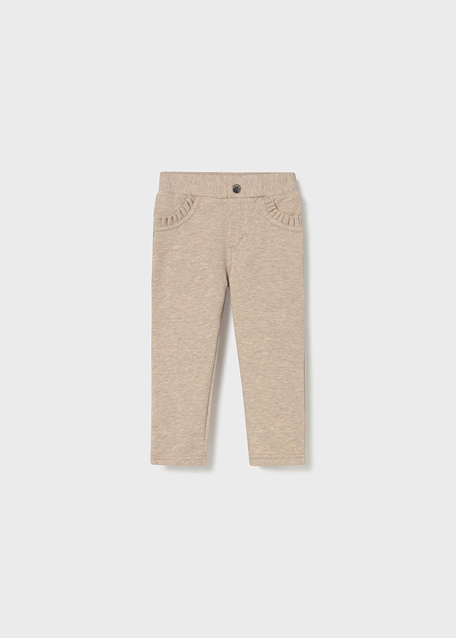 Baby + Toddler Fleece Ruffle Pocket Pants - Heather Toffee - Wee Bee Baby Boutique