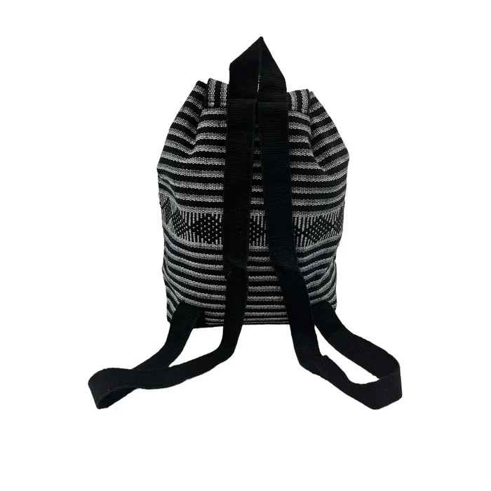 Back view of Baja Backpack in black gray woven fabric with black shoulder straps