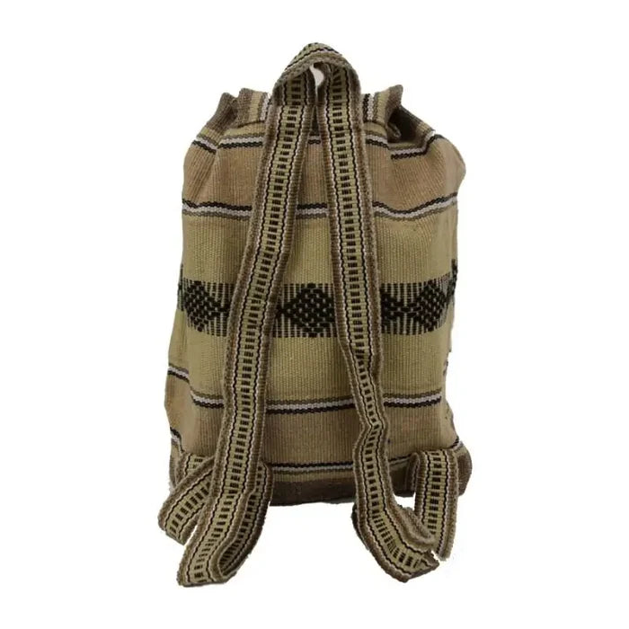 Back view of Baja Backpack in oatmeal woven pattern with beige straps
