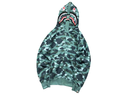BAPE Camo Shark Wide Full Zip Double Hoodie Teal