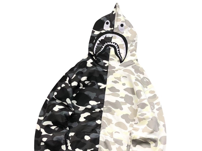 BAPE Split Camo Shark Full Zip Hoodie Black/White