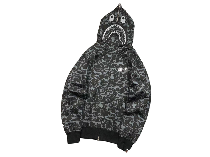 BAPE x Dover Street Market Camo Shark Full Zip Hoodie Black