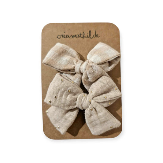 Barrettes noeud | Vichy beige