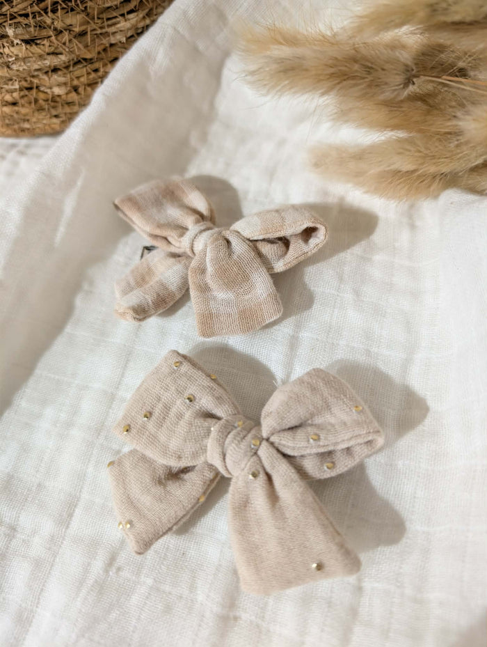 Barrettes noeud | Vichy beige