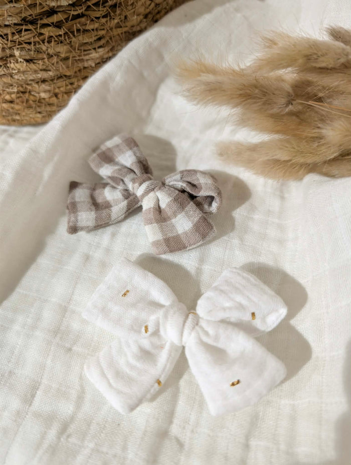 Barrettes noeud | Vichy et blanc