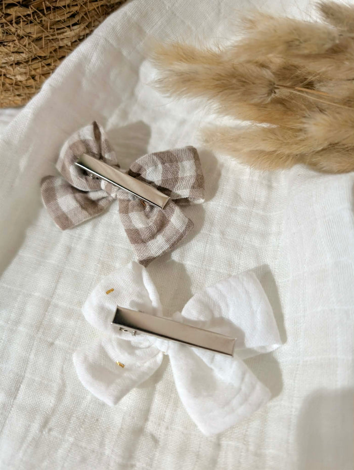 Barrettes noeud | Vichy et blanc