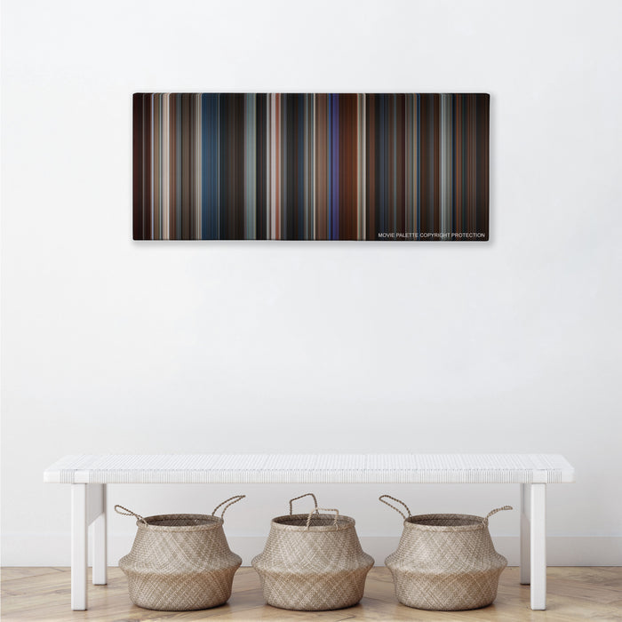 Basic Instinct color palette canvas above a white bench with three woven baskets