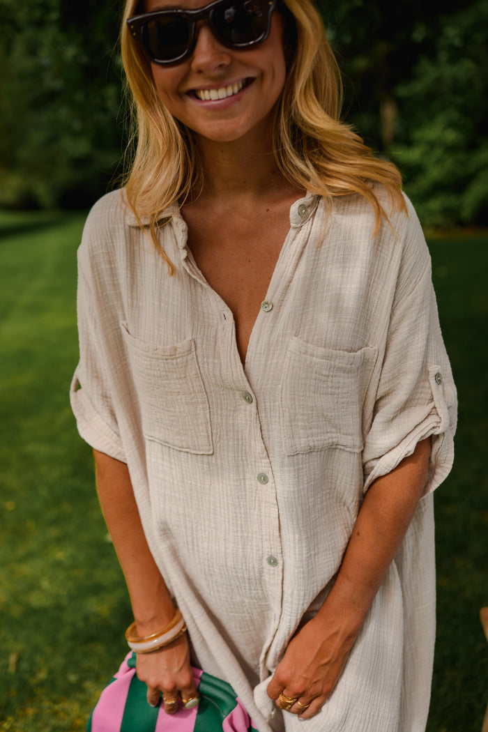Beige Cotton Gauze Raquel Dress