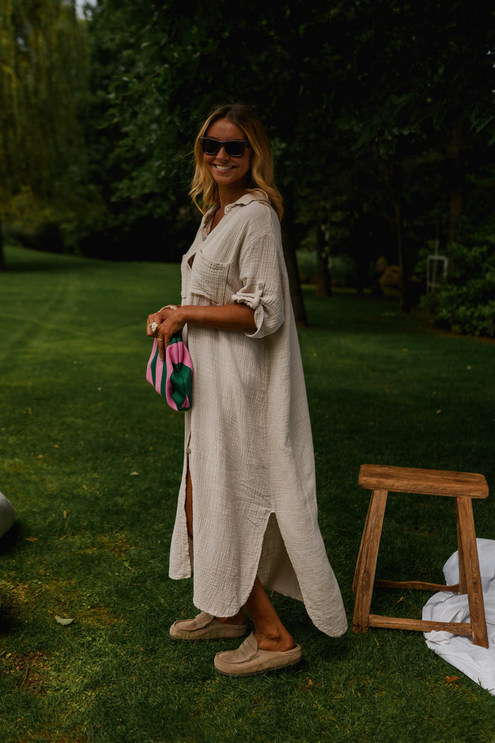 Beige Cotton Gauze Raquel Dress