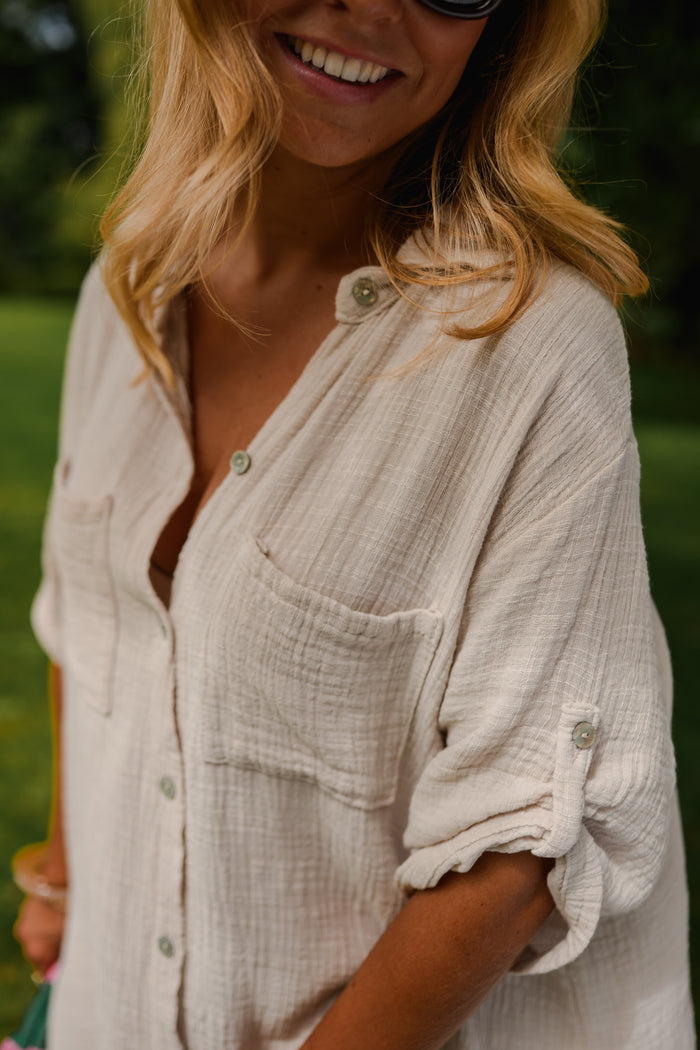 Beige Cotton Gauze Raquel Dress