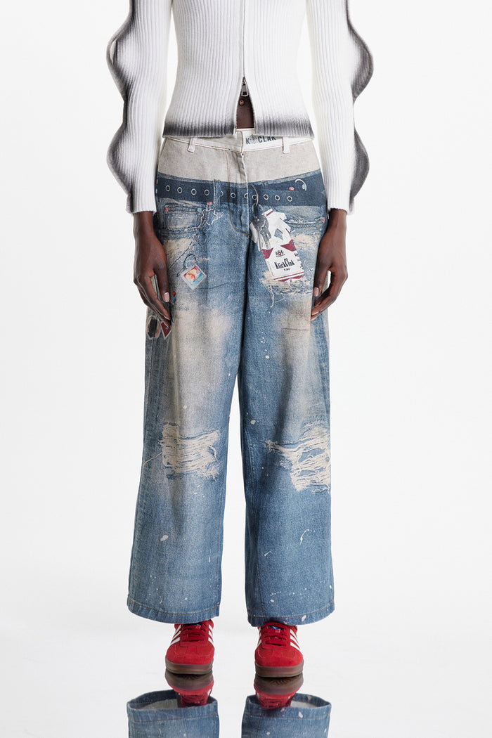 Birdie Deconstruct Print Barrel Jeans