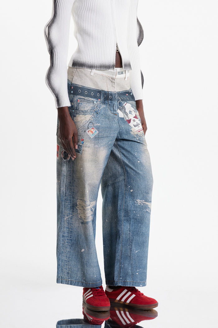 Birdie Deconstruct Print Barrel Jeans
