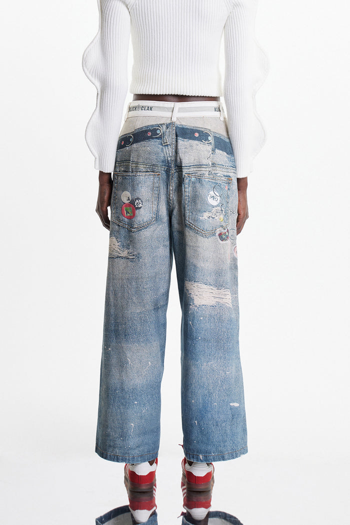 Birdie Deconstruct Print Barrel Jeans