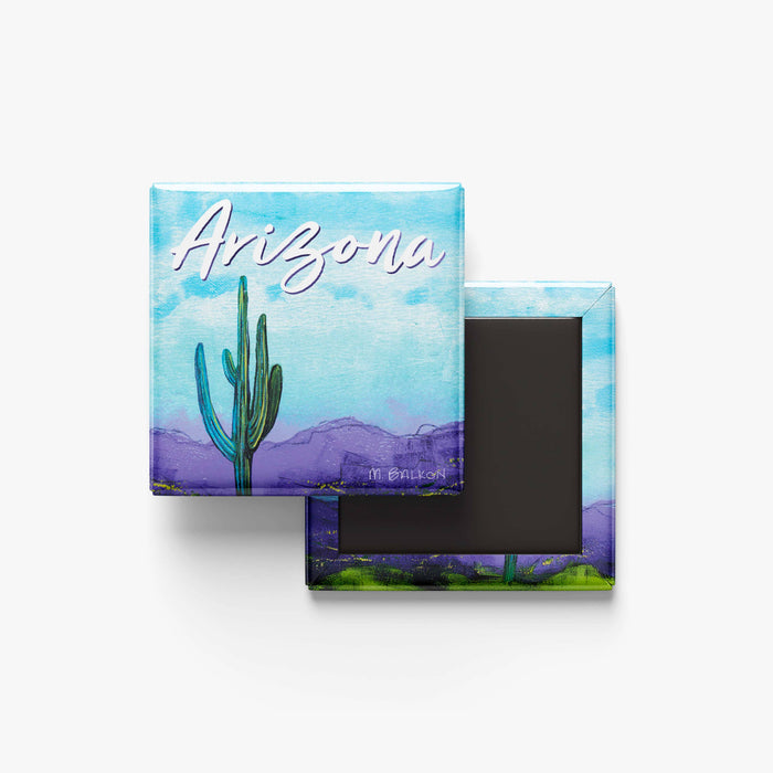 Blue Skies Ahead 2 magnet featuring a pastel desert landscape with cacti and a glittery edge.