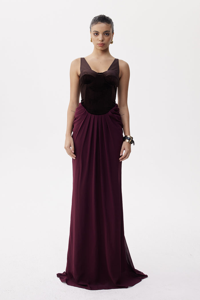 Boyan Mesh Ruch Maxi Dress
