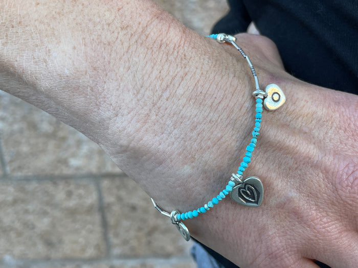 Bracelet - turquoise w/ silver charms