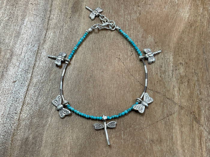 Bracelet - turquoise w/ silver charms