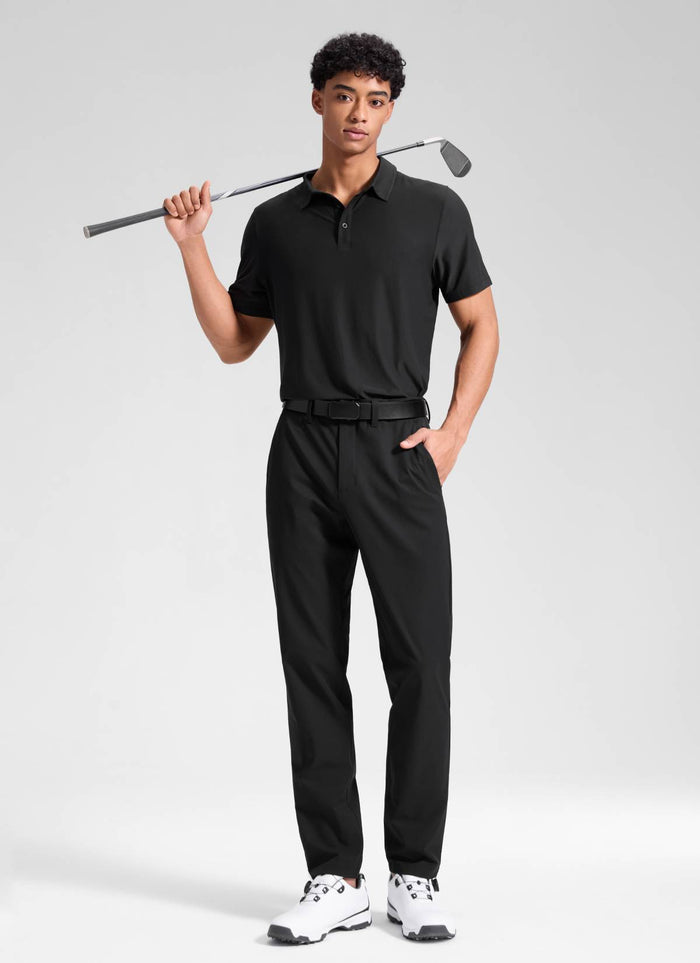 CRZ YOGA Men's BreezeLite Lightweight Golf Mid Rise Pocket Pant 32" Black