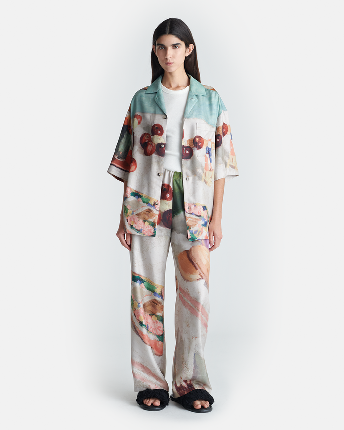 Brenda - Printed Silk Twill Pants - Gingerbread Heart
