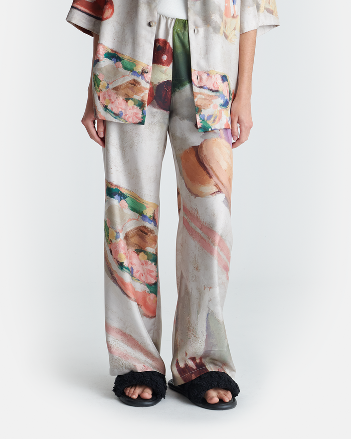 Brenda - Printed Silk Twill Pants - Gingerbread Heart