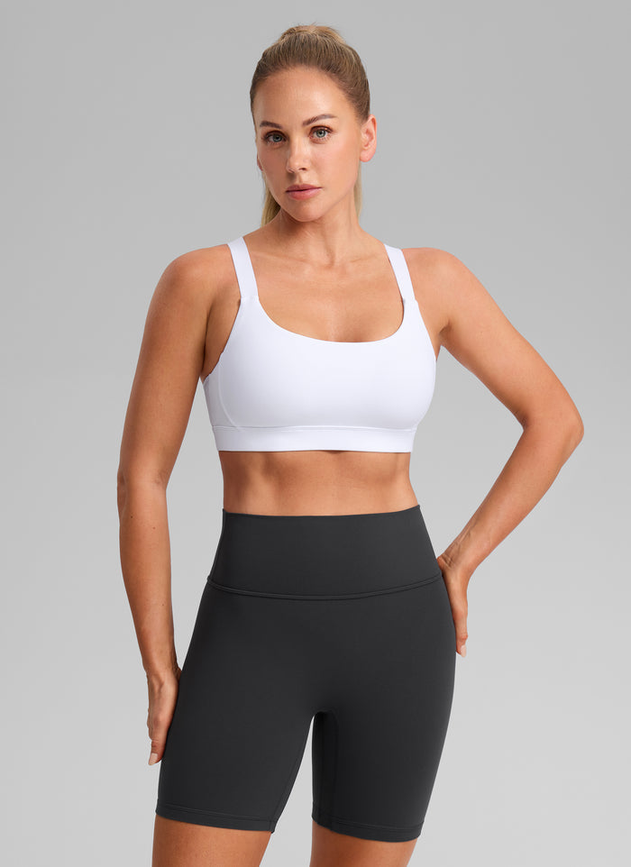 CRZ YOGA Women's Butterbreeze Training Scoop Neck RacerBack Sports Bra White