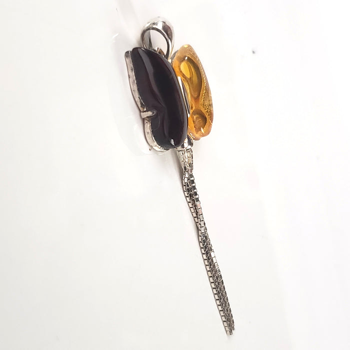 Butterfly Cherry / Lemon Amber & Sterling Silver Pendant BuyRussianGifts Store
