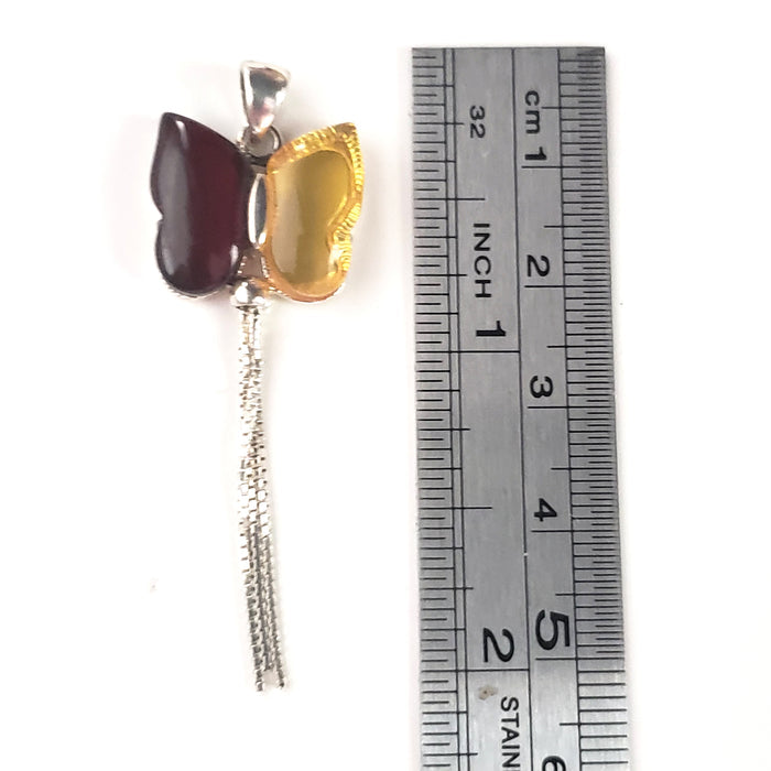 Butterfly Cherry / Lemon Amber & Sterling Silver Pendant BuyRussianGifts Store
