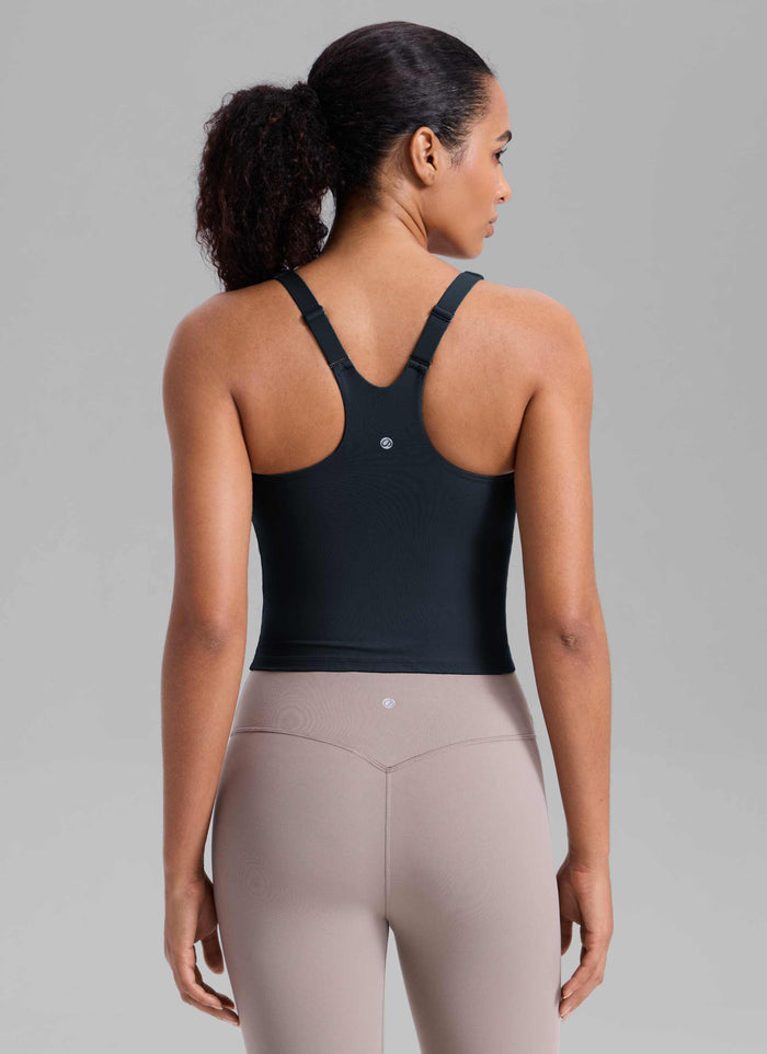 CRZ YOGA Women's Butterlift Workout V Neck Racerback Built in Bra Tank True Navy