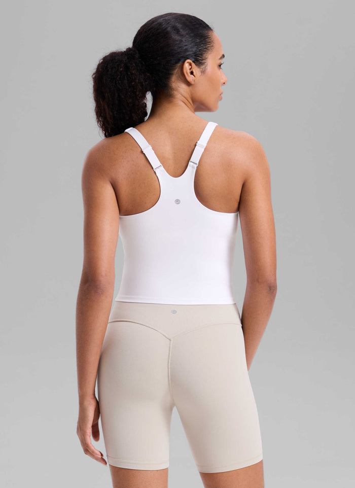 CRZ YOGA Women's Butterlift Workout V Neck Racerback Built in Bra Tank White