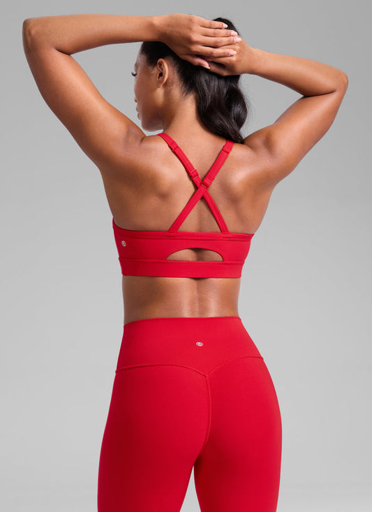 CRZ YOGA Women's Butterlift Yoga U Neck Cross Back Keyhole Sports Bra Aurora Red