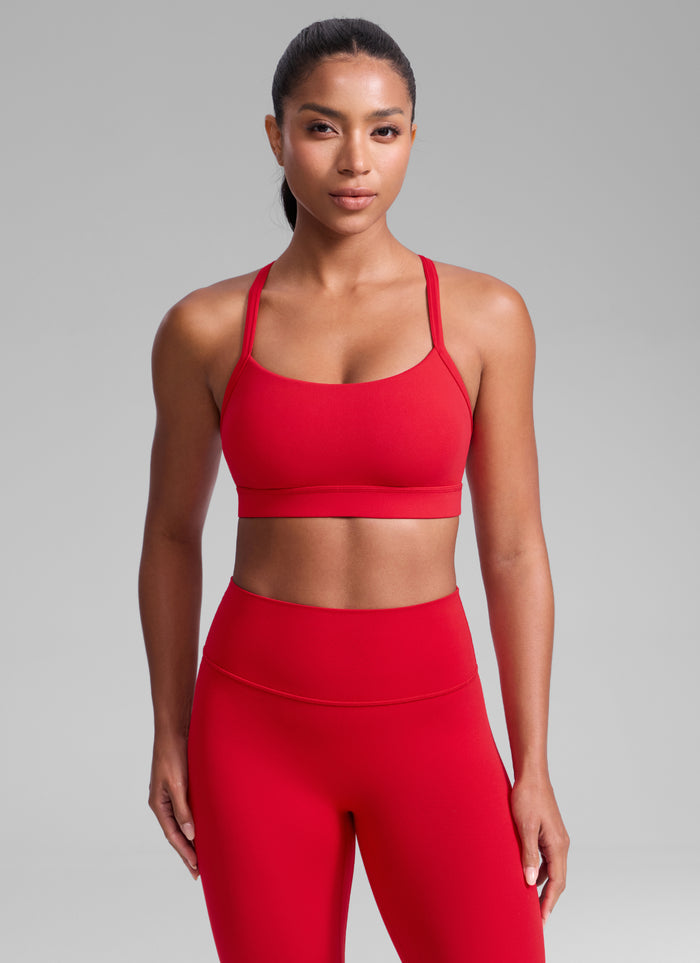 CRZ YOGA Women's Butterlift Yoga U Neck Cross Back Keyhole Sports Bra Aurora Red