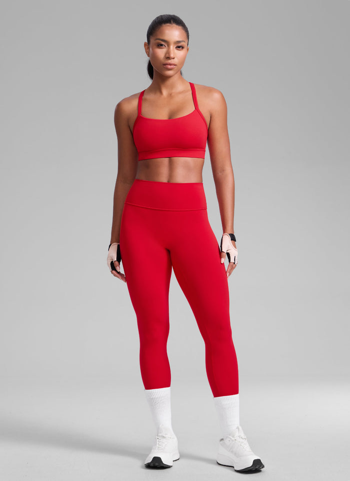 CRZ YOGA Women's Butterlift Yoga U Neck Cross Back Keyhole Sports Bra Aurora Red