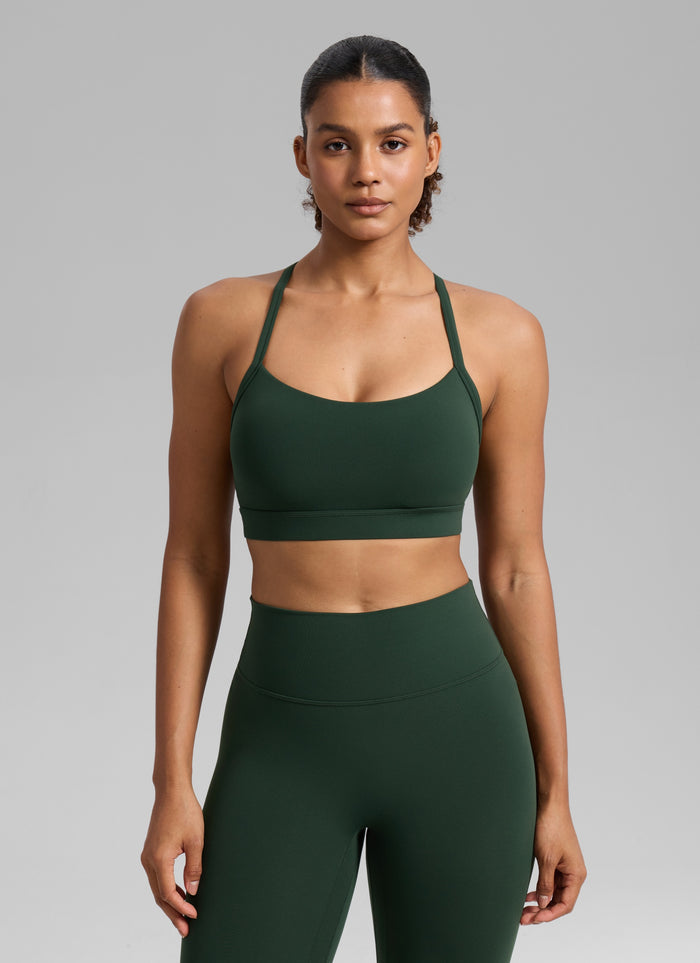 CRZ YOGA Women's Butterlift Yoga U Neck Cross Back Keyhole Sports Bra Legend Green