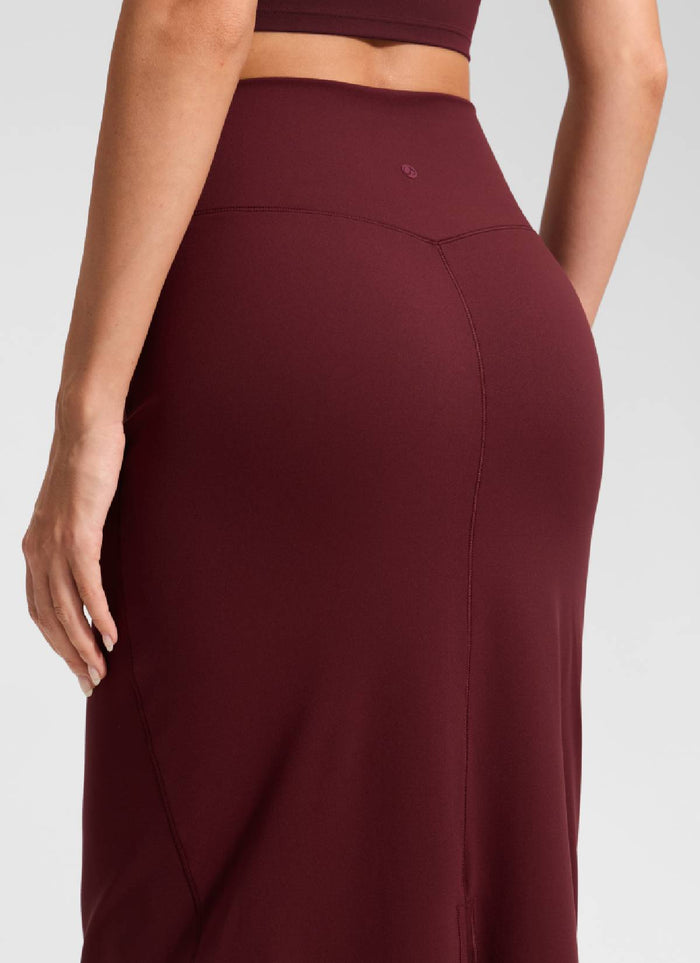CRZ YOGA Women's Butterlift High Rise Slim Fit Maxi Pencil Skirt Red Merlot