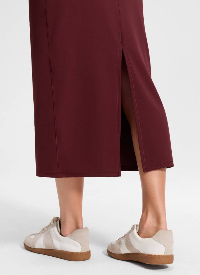 CRZ YOGA Women's Butterlift High Rise Slim Fit Maxi Pencil Skirt Red Merlot