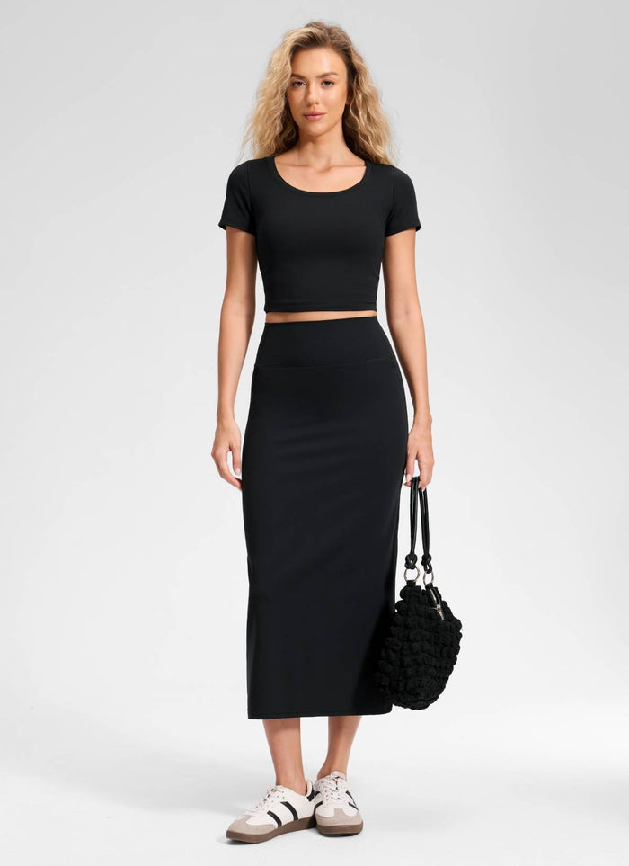 CRZ YOGA Women's Butterlift High Rise Slim Fit Maxi Pencil Skirt Black